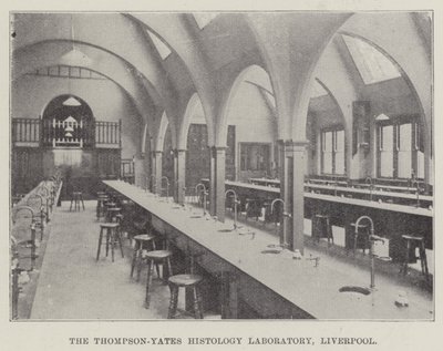 El Laboratorio de Histología Thompson-Yates, Liverpool (grabado) de English School