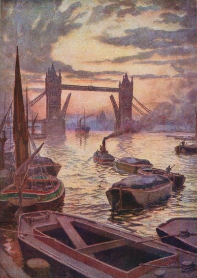 El Puente de la Torre (litografía en color) de English School