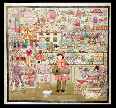 La juguetería en Navidad, c.1910 (acuarela sobre papel) de English School