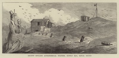 El tránsito de Venus, bocetos en la isla Kerguelen (grabado) de English School
