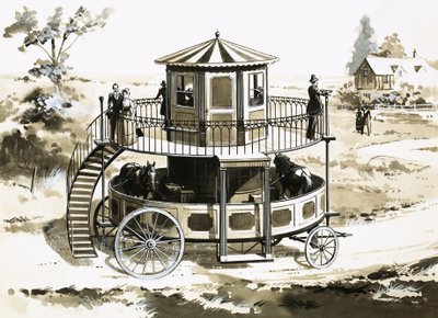 El autobús de la cinta, inventado en 1824 por William Francis Snowdon de English School