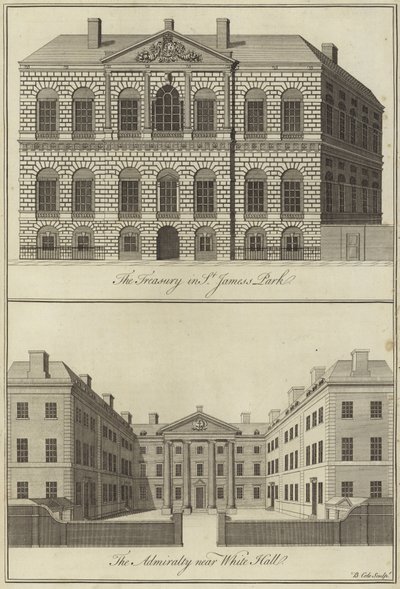 El Tesoro en el Parque de San Jaime y el Almirantazgo cerca de Whitehall, Westminster de English School