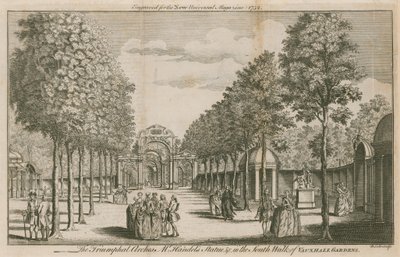 Los Arcos Triunfales, la Estatua de Mr. Handel, en el Paseo Sur de los Jardines de Vauxhall, Londres de English School