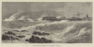 Las aguas turbulentas del puerto de Peterhead (grabado) de English School
