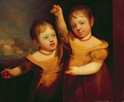 The Twin Children of Captain George Walsh, Master Mariner of Selby, Yorkshire, c.1830 (óleo sobre lienzo) de English School