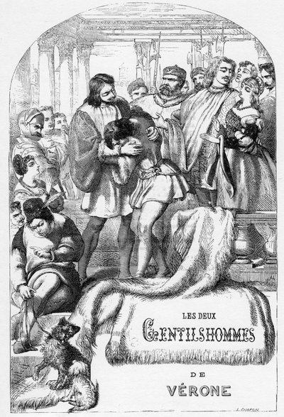 Los dos caballeros de Verona - Ilustración en “Obras completas de William Shakespeare” 1866 - Las ilustraciones y la forma general de esta edición son tomadas del Shakespeare ilustrado de Cassell, publicado en Londres de English School
