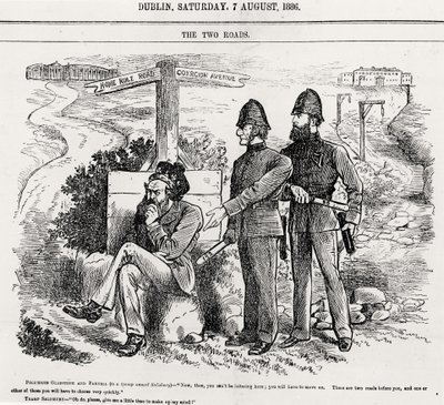 Los dos caminos, ilustración, publicada el 7 de agosto de 1886 de English School