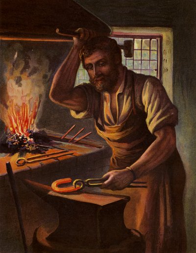 The Village Blacksmith (litografía en color) de English School