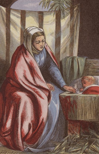 La Virgen María observando al Niño Salvador dormido de English School