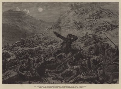 La guerra, efecto de los cargadores modernos, "Pérdida turca, 800 en unos diez minutos" (grabado) de English School