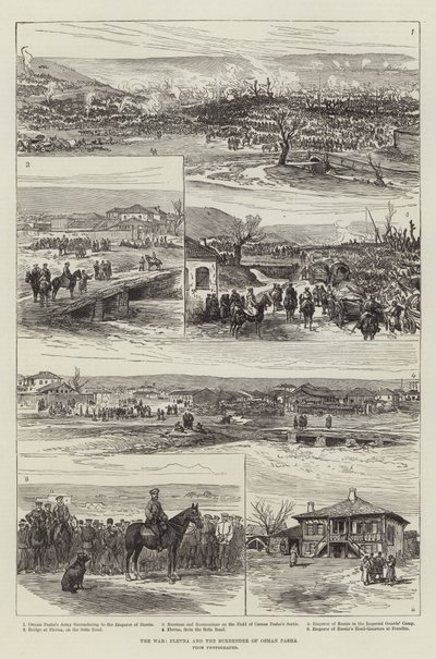 La guerra, Plevna y la rendición de Osman Pasha (grabado) de English School