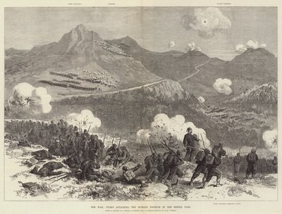 La guerra, turcos atacando la posición rusa en el Paso de Shipka (grabado) de English School