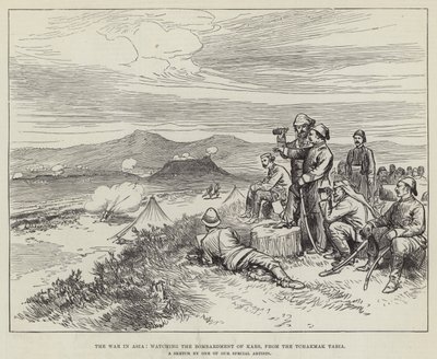 La guerra en Asia, observando el bombardeo de Kars, desde el Tchakmak Tabia (grabado) de English School