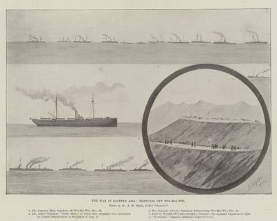 La guerra en Asia Oriental, bocetos de Wei-Hai-Wei (litografía) de English School