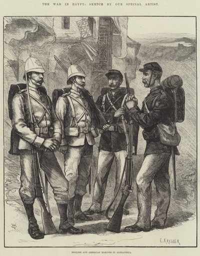 La guerra en Egipto, marines ingleses y americanos en Alejandría de English School