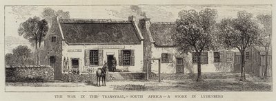 La guerra en el Transvaal, Sudáfrica, una tienda en Lydenberg de English School