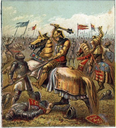 La Guerra de las Dos Rosas (1455-1485): batalla entre la Casa Real de York y la Casa Real de Lancaster. Ilustración de la Guerra Civil Inglesa nacida por la división de los sucesores del rey Eduardo III (1327-1377) en dos ramas. La Guerra de las Rosas de English School