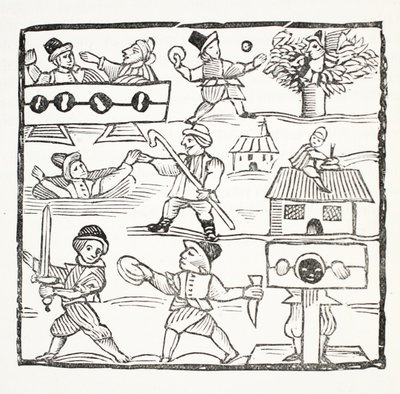 El viajero galés, o el galés desafortunado por Humphrey Cornish, ilustración de Chap-books del siglo XVIII de John Ashton, pub. 1882 de English School