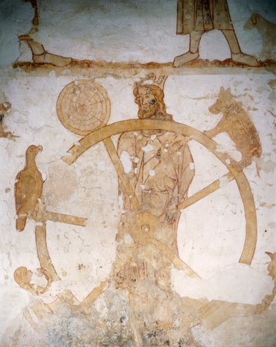 La Rueda de los Cinco Sentidos - un mono, un buitre, una tela de araña, un jabalí y un gallo (fresco) de English School