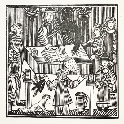 El juicio y acusación completa de Sir John Barleycorn, Knt., ilustración de Chap-books del siglo XVIII de John Ashton, pub. 1882 de English School