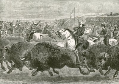 El Lejano Oeste en la Gran Exposición Americana - cazando bisontes y ciervos wapiti de English School