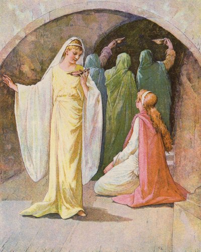 Las vírgenes sabias y necias (litografía en color) de English School
