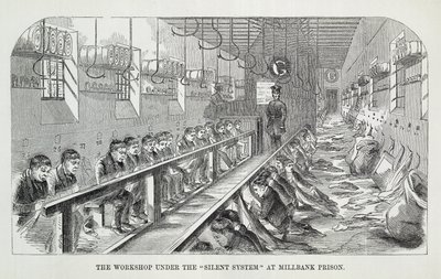 El Taller bajo el Sistema Silencioso en la Prisión de Millbank, de Las Prisiones Criminales de Londres y Escenas de la Vida en Prisión por Henry Mayhew y John Binny, 1862 de English School