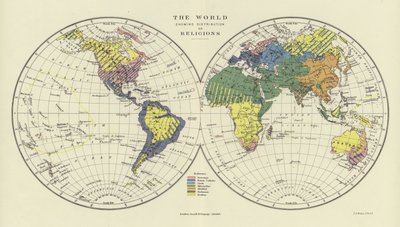 El mundo mostrando la distribución de religiones de English School