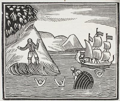 El naufragio, ilustración de Chap-books del siglo XVIII de John Ashton, pub. 1882 de English School