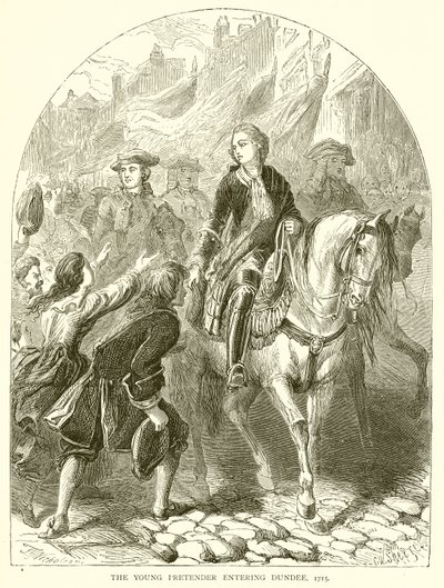 El joven pretendiente entrando en Dundee, 1715 de English School