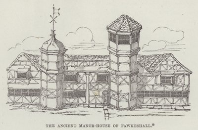 La antigua casa solariega de Fawkeshall (grabado) de English School