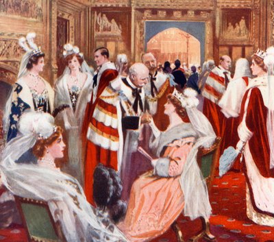 La antesala de la Cámara de los Pares antes de la Apertura del Parlamento de English School