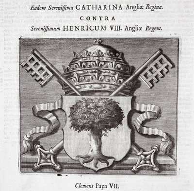 Las armas del Papa Clemente VII, ilustración de Hechos y Monumentos de John Foxe, novena edición, pub. 1684 de English School