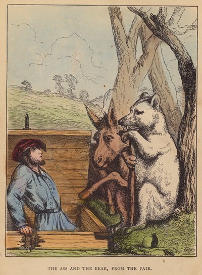 El asno y el oso, de la feria (litografía en color) de English School