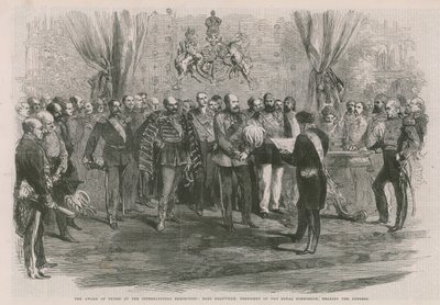 La entrega de premios en la Exposición Internacional; Earl Granville leyendo el discurso de English School