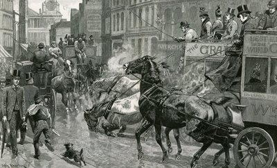 La batalla de las calles de Londres - Ludgate Hill en un día resbaladizo de English School