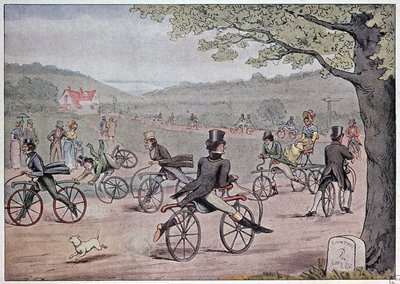 La bicicleta en 1819 - de una impresión inglesa de la época de English School