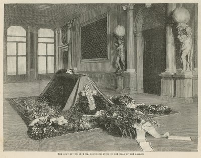 El cuerpo del difunto Sr. Browning yaciendo en el Salón del Palazzo Rezzonico, Venecia de English School