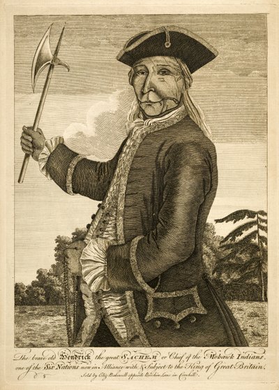 El valiente Hendrick el Gran Sachem o Jefe de los Indios Mohawk, pub. 1755 (grabado) de English School