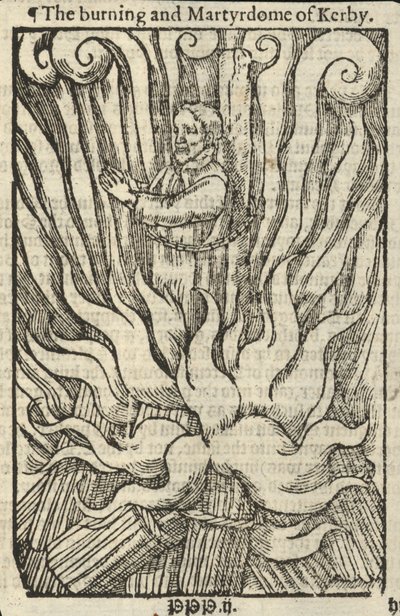 La quema y el martirio de Kerby (grabado) de English School