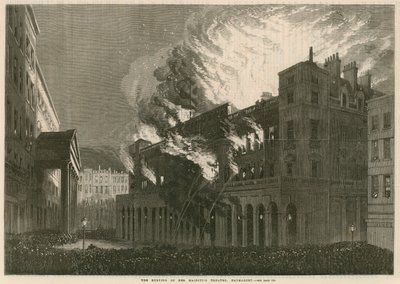 El incendio del Teatro de Su Majestad, Haymarket, Londres de English School