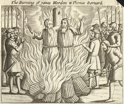 La quema de James Morden y Thomas Bernard (grabado) de English School