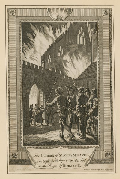 El incendio del Monasterio de San Juan cerca de Smithfield por la turba de Wat Tyler de English School