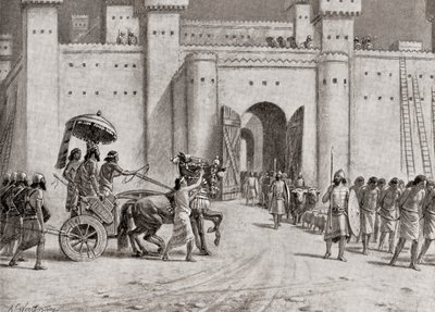 La toma de Damasco en 732 a.C. por Tiglat-Pileser III, de la Historia de las Naciones de Hutchinson, pub.1915 de English School