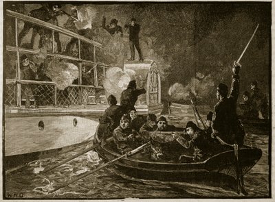 La captura del Caroline, 1837, ilustración de Cassells Illustrated History of England de English School