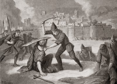 La ciudad de Sardis o Sardes capturada por los cimerios en el siglo VII a.C., de la Historia de las Naciones de Hutchinson, pub.1915 de English School
