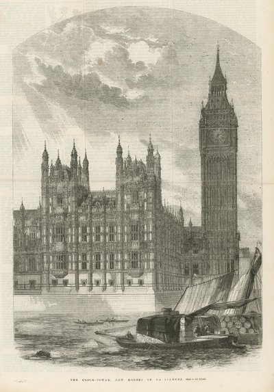 La torre del reloj en las nuevas Casas del Parlamento de English School