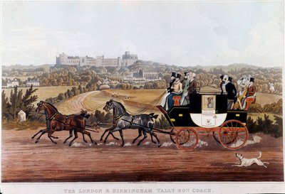 El coche (diligencia) que conecta Birmingham con Londres. Litografía de la escuela inglesa. Siglo XIX. Colección privada. de English School