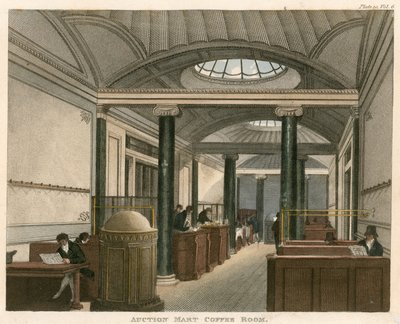 La sala de café del Auction Mart, St Bartholomews Lane, Londres de English School