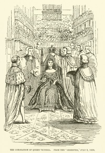 La coronación de la Reina Victoria, del Observer, 2 de julio de 1838 (grabado) de English School